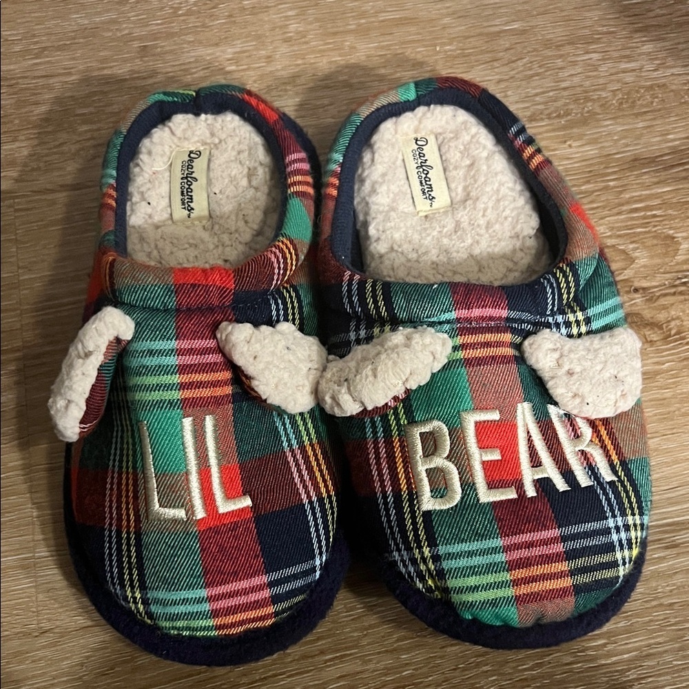 Dearfoams Multicolor Plaid Slippers with Bear Ears